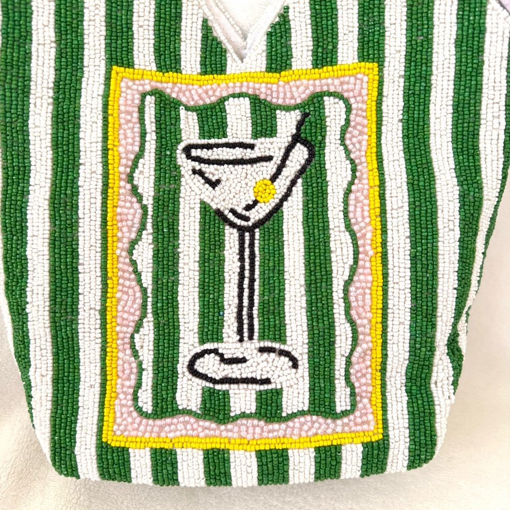 Viral Beaded Green & White Striped Martini Bag - Picture 2 of 6